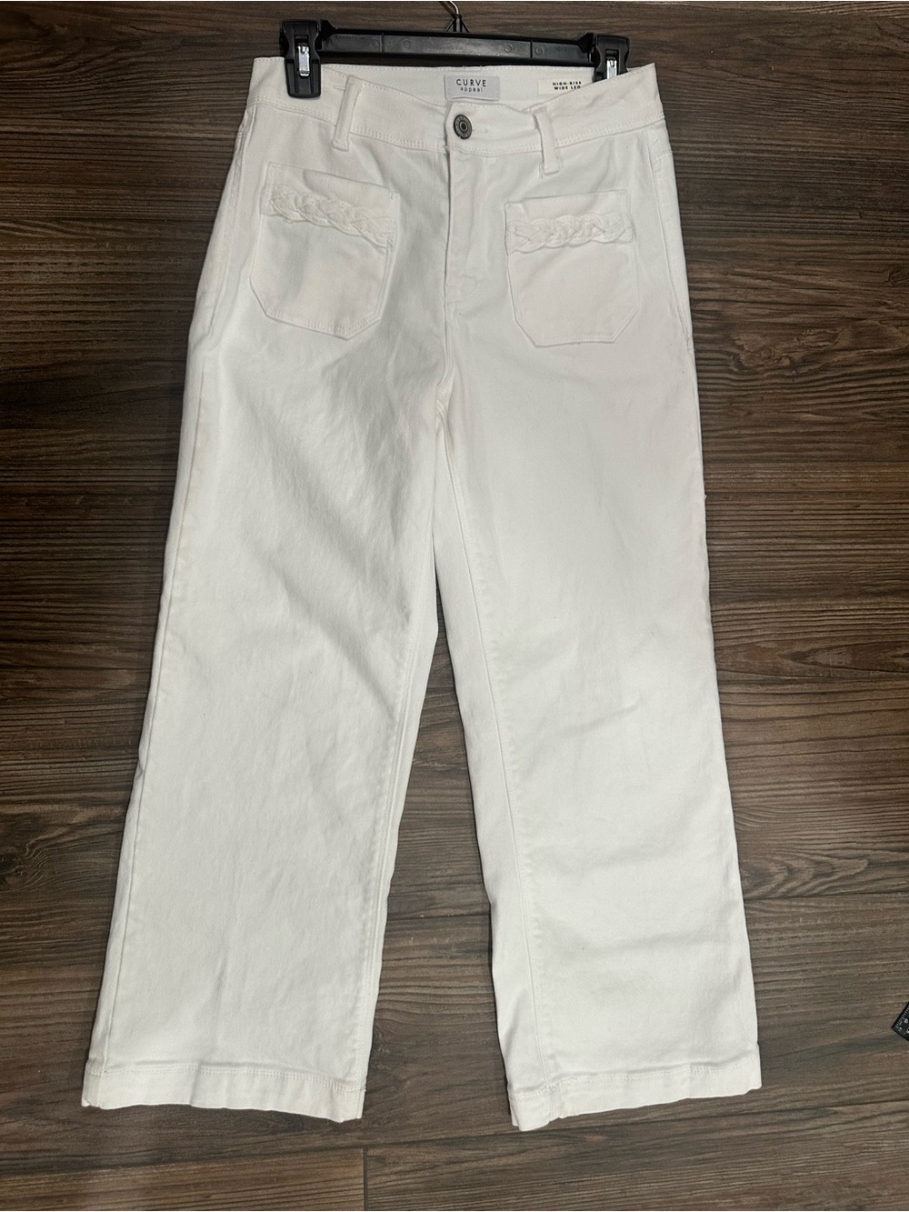 Curve Appeal White High Rose Wide-Leg Jeans with Braided Pocket Detail - Picture 14 of 16